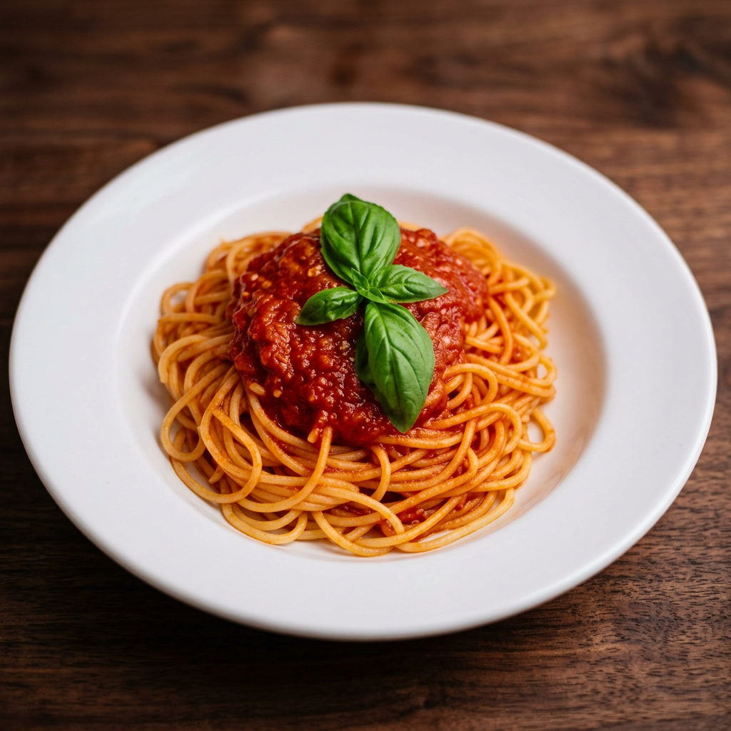 Stessa foto di spaghetti migliorata dall'intelligenza artificiale Ordiqo